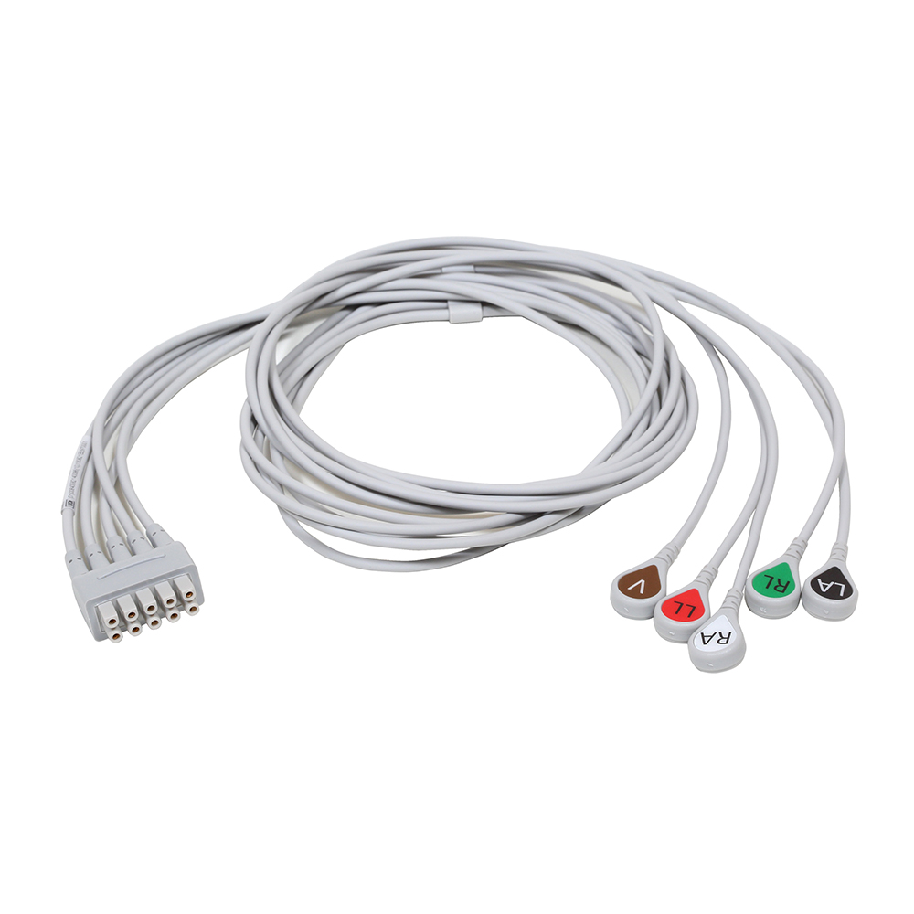 ECG Leadwire set, 5-lead, grouped, snap, AHA, 130 cm/51 in, 1/pack ECG Leadwire set, 5-lead, grouped, snap, AHA, 130 cm/51 in, 1/pack