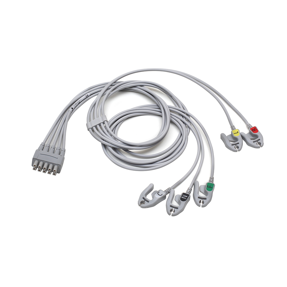 ECG Leadwire set, 5-lead, grouped, grabber, IEC, mix 74 cm/29 in, 130 cm/51 in, 1/pack
