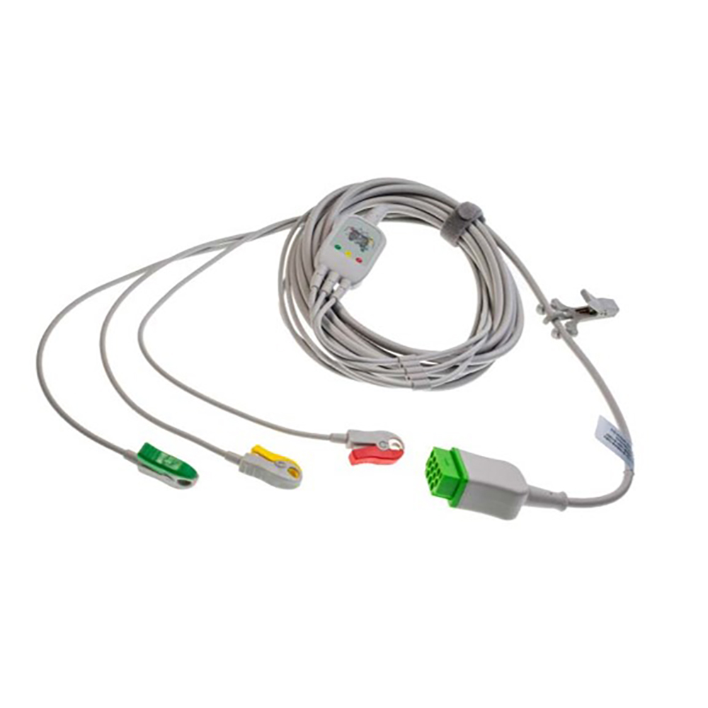 ECG 3 Lead Cable Undetachable, Grabber, IEC, 4.7m/15ft